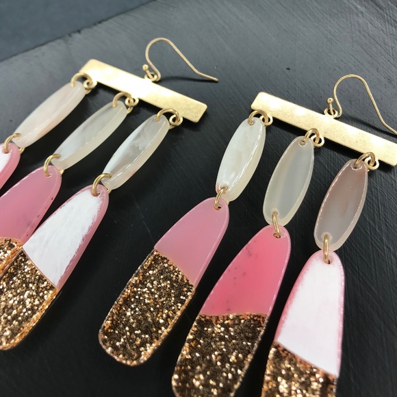 Pink and Gold Flutter Drop Earrings - Picture 5 of 7